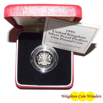 1993 Silver Proof PIEDFORT £1 - Click Image to Close